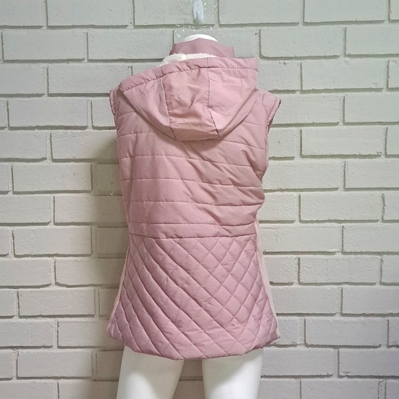Cavalini Purplish Pink Sleeveless Hooded Fuzzy Lined Jacket. Size Small NWOT - Picture 7 of 12